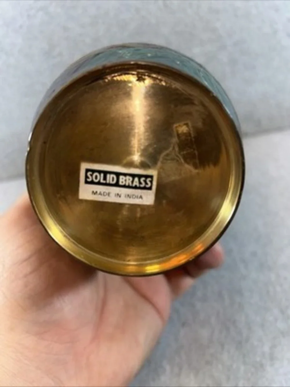 Vintage Brass Vase made in India Brown Floral 10”x 4”